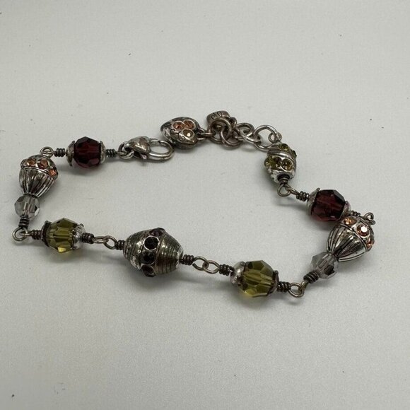 Brighton‎ Jewel Fantasy Beaded Bracelet Silver Tone Faceted Purple Green Beads - Picture 2 of 12